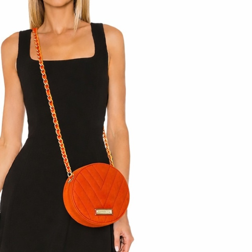 BCBG MaxAzria Orange Faux Suede Quilted Chevron Round Crossbody - Picture 16 of 16